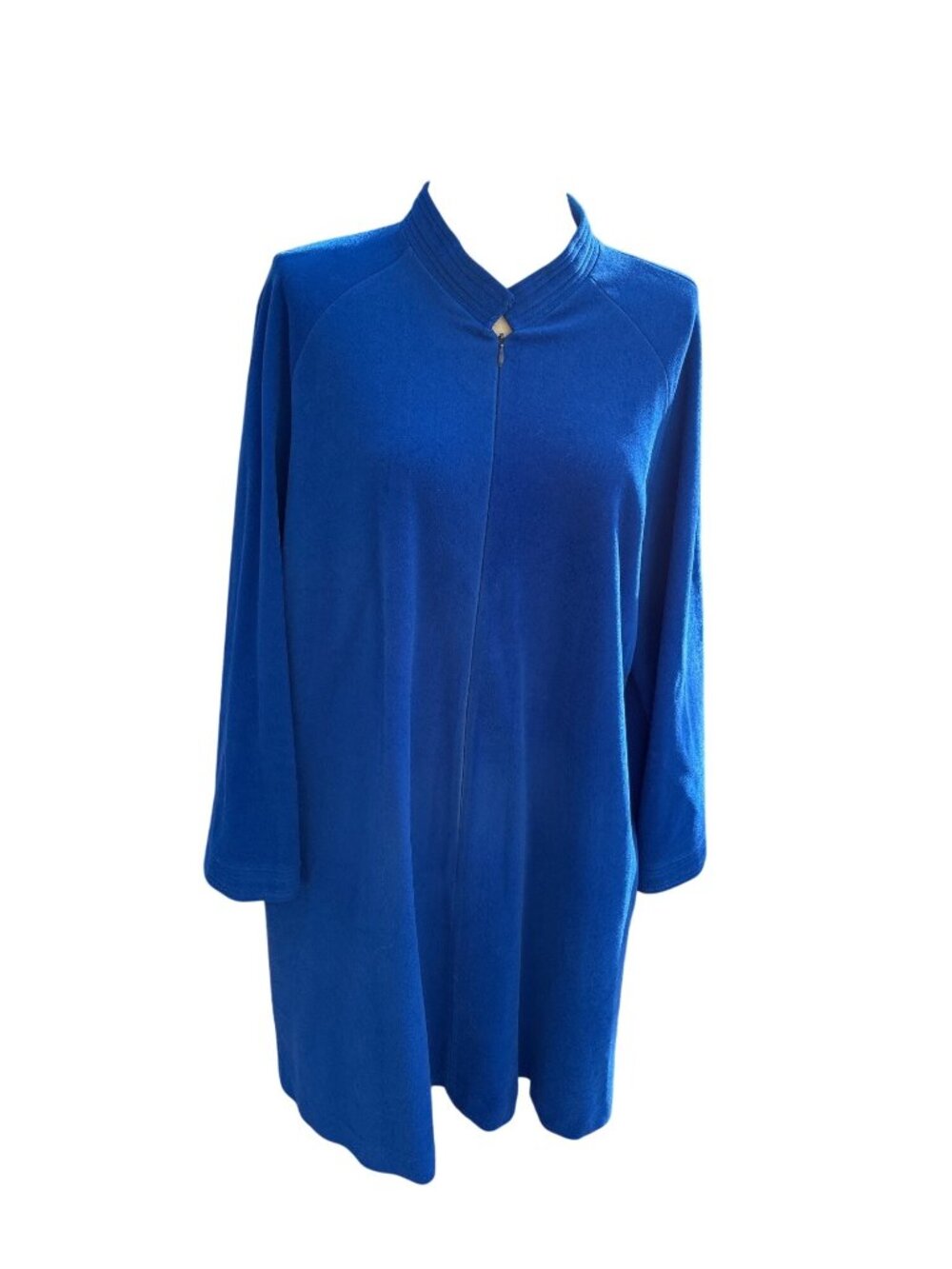 Vanity Fair Blue Zip-Up Fleece Robe With Mandarin Collar & 3/4 Sleeves XL